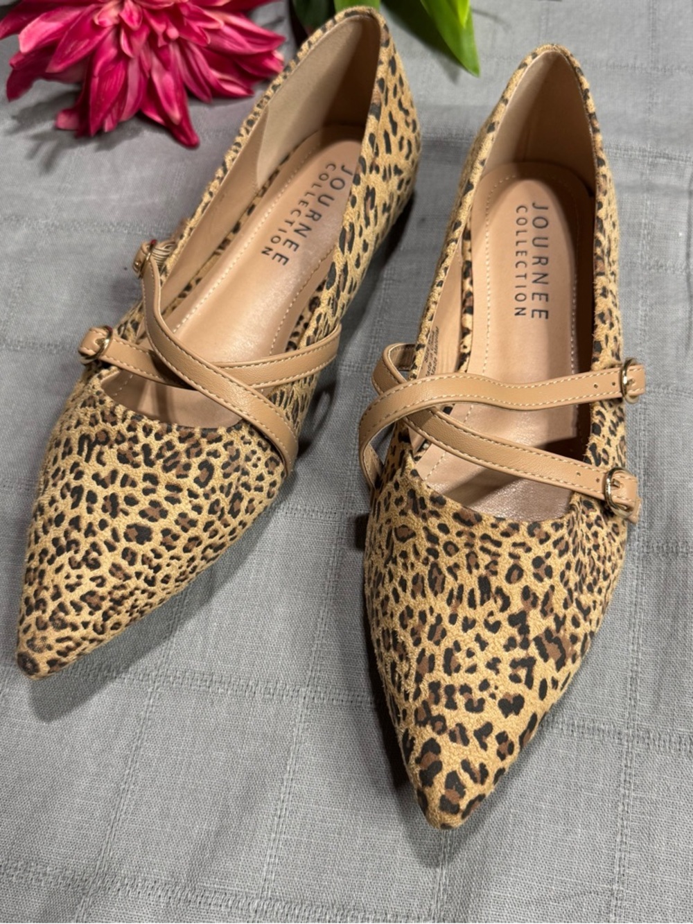 Journee Collection Leopard Print Double Strap Mary Jane Flats Size 9 - Picture 3 of 12